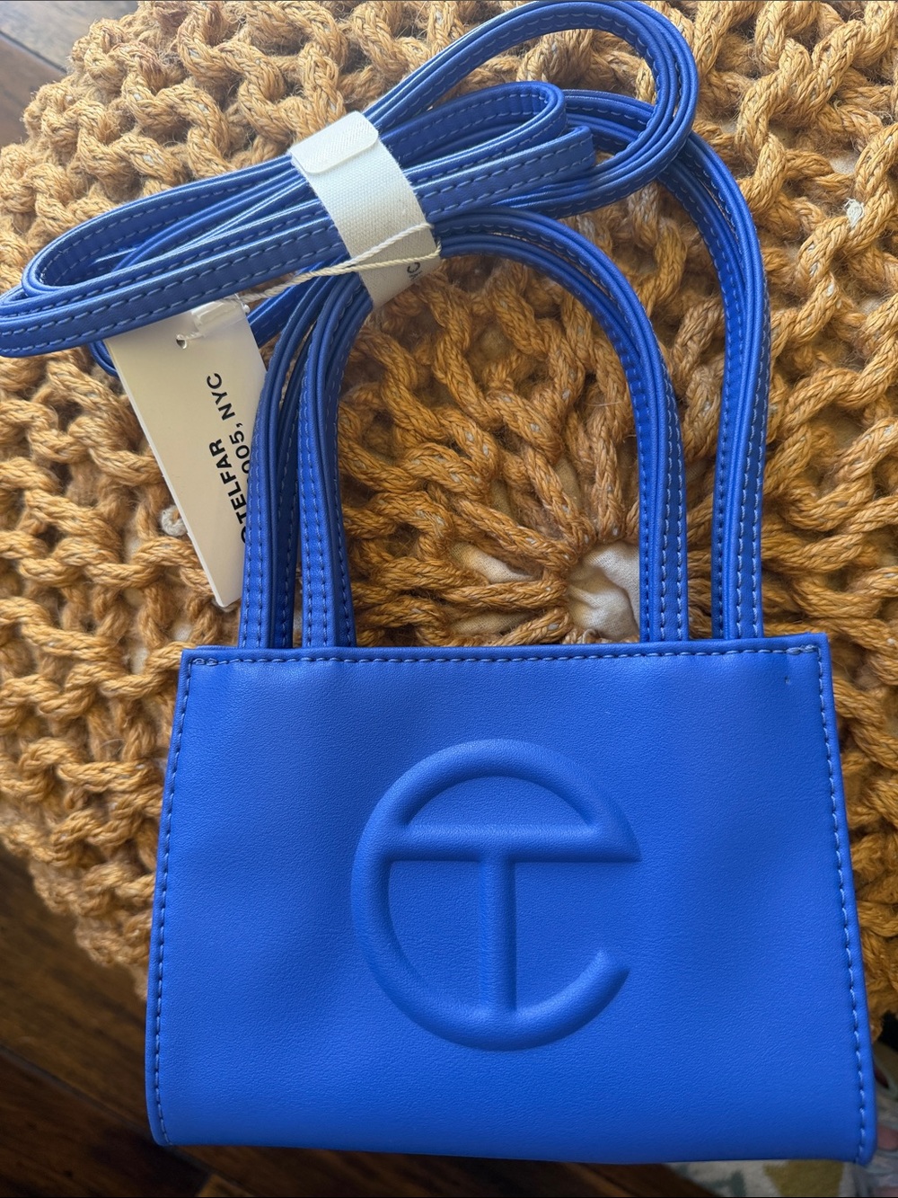 Telfar Cobalt Blue Small Painter’s Tape Shopping Bag - Embossed Logo